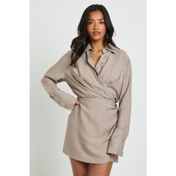Petite Collared Wrap Shirt Dress