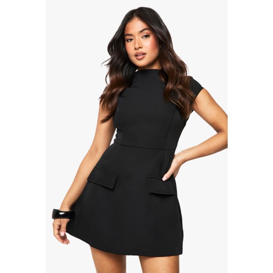 Petite High Neck Structured Tailored Mini Dress