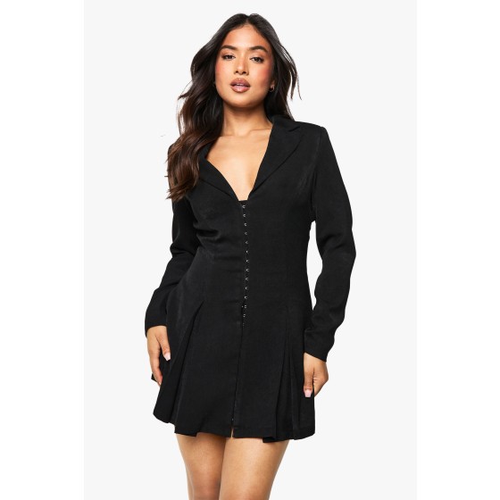 Petite Tailored Hook & Eye Detail Cinched Waist Blazer dress