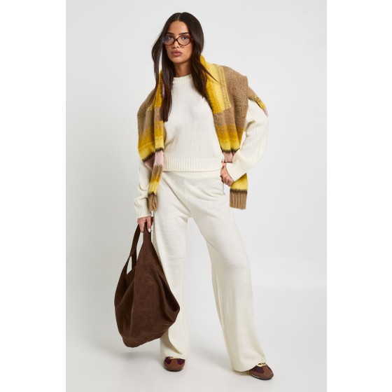 Petite Crew Neck Jumper And Wide Leg Trouser