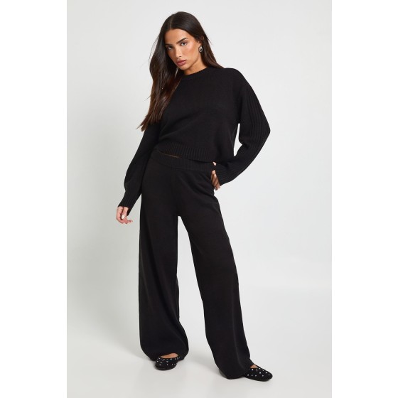 Petite Crew Neck Jumper And Wide Leg Trouser