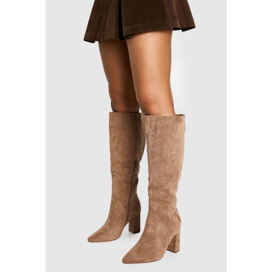 Wide Fit Faux Suede Knee High Boots