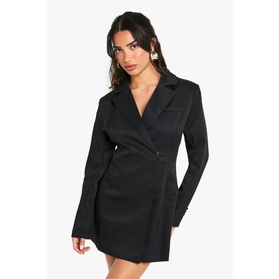 Petite Structured Oversized Wrap Over Blazer Dress