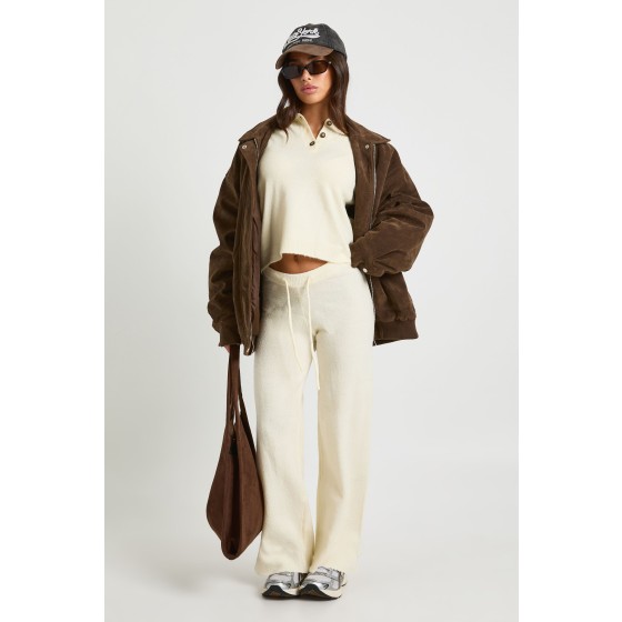 Petite Collared Button Down Oversized Knitted Jumper And Straight Leg Trouser Co-Ord