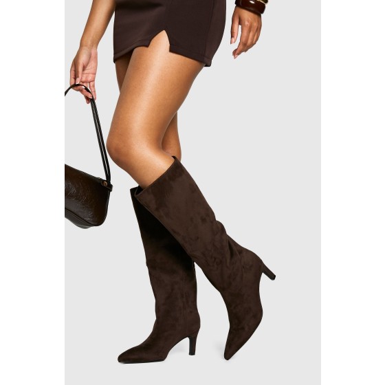 Faux Suede Knee High Column Stiletto Mid Boots