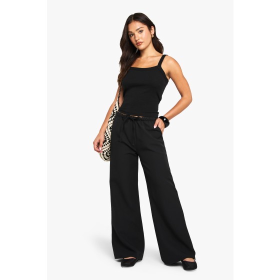 Petite Woven Elasticated Waist Straight Leg Trousers