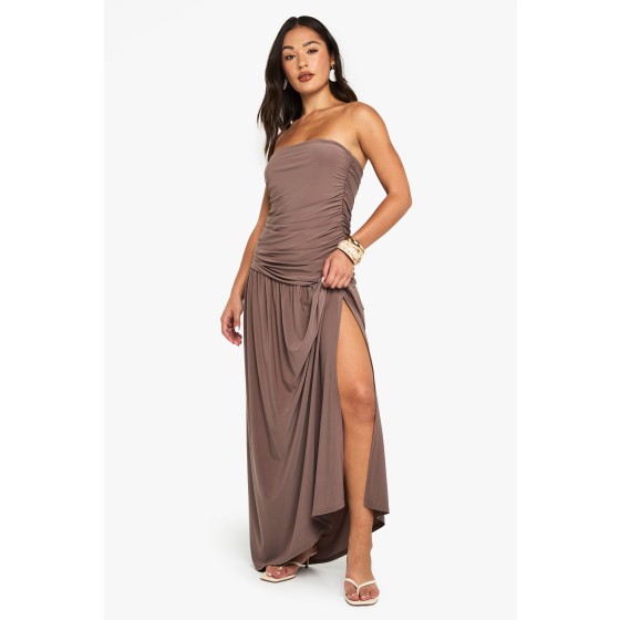 Petite Slinky Ruched Bandeau Maxi Dress