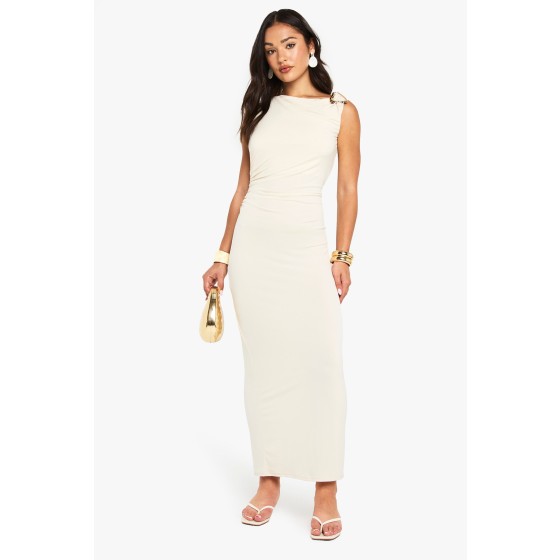 Petite Slinky Trim Detail Asymmetric Maxi Dress