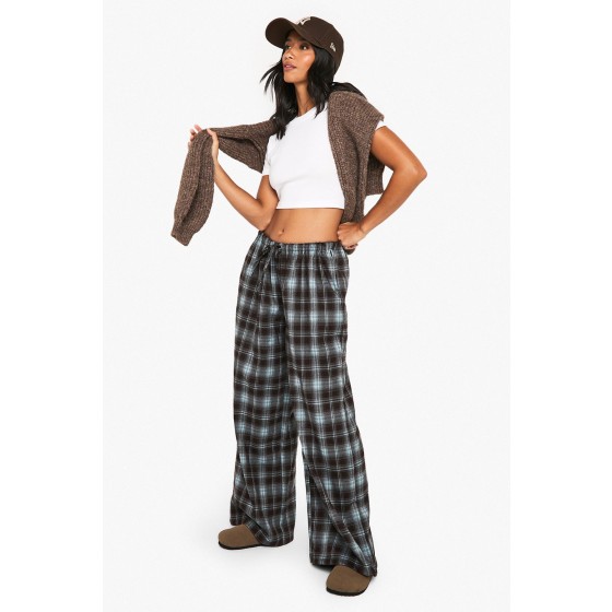 Petite Check Wide leg Drawcord Waist Trousers