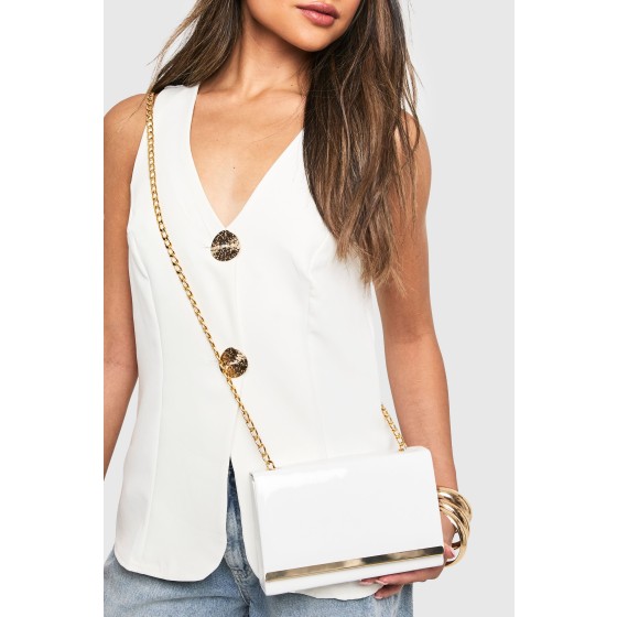 Structured Hardware Detail Clutch Bag and Chain