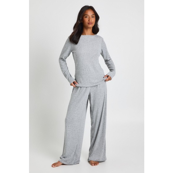 Petite Pointelle Long Sleeve Top and Wide Leg Trouser Pyjama Set
