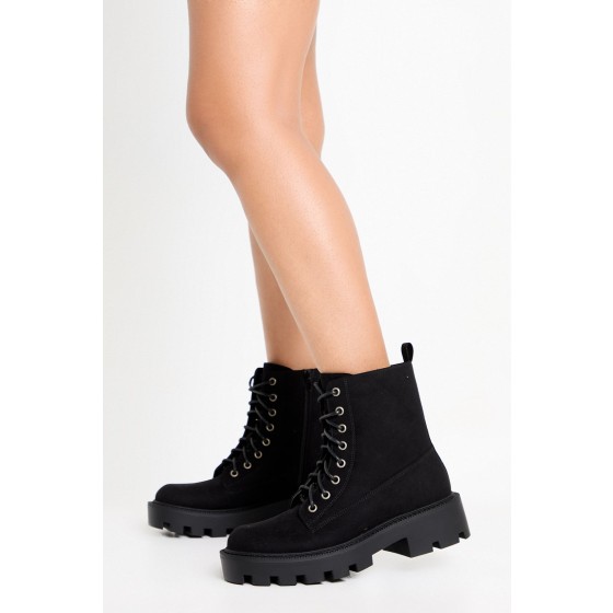 Faux Suede Chunky Lace up Hiker Boots