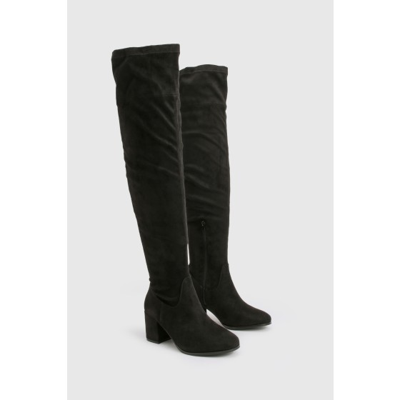 Wide Fit Faux Suede Block Heel Knee High Boots
