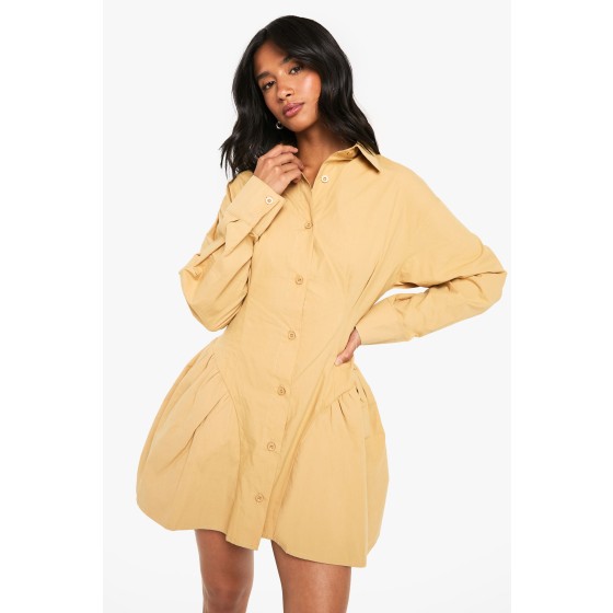 Petite Poplin Volume Hem Shirt Dress