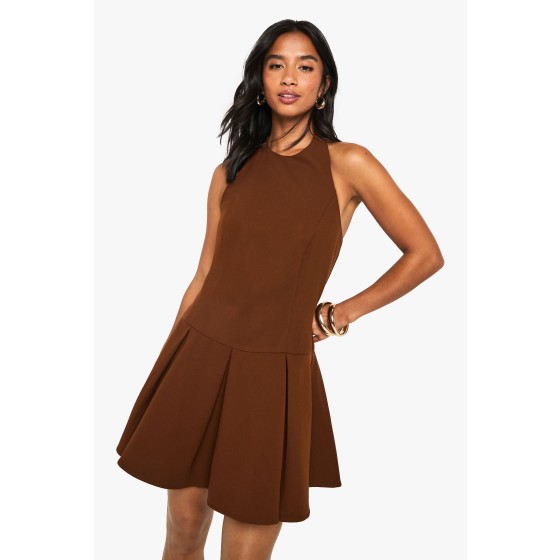 Petite Tailored High Neck Pleated Mini Dress