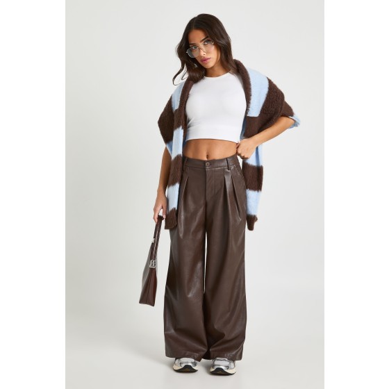 Petite Faux Leather Palazzo Trousers
