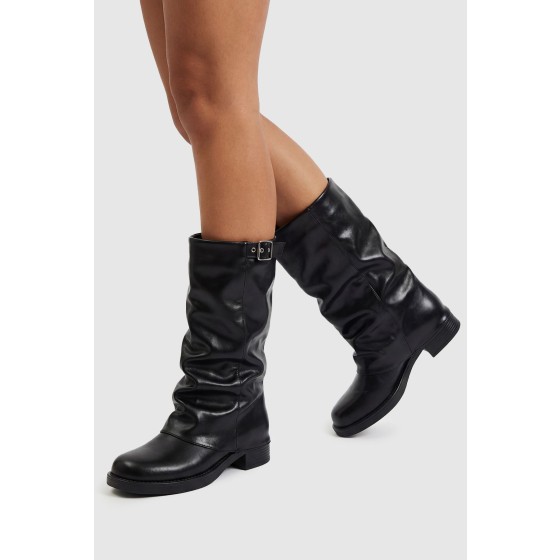Fold Over Buckle Knee High Boot