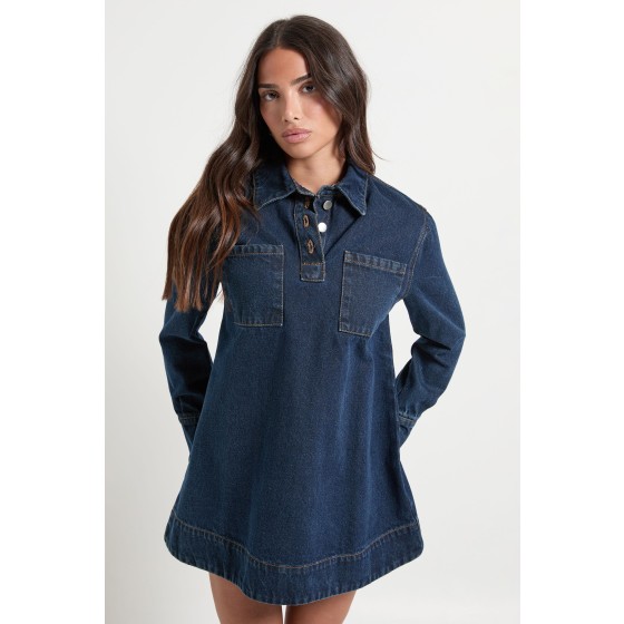 Petite Long Sleeve Denim Dress