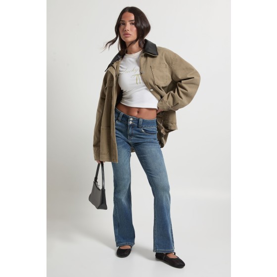 Petite Low Waist Double Button Flared Jean