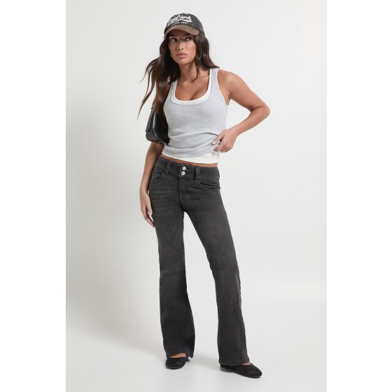 Petite Low Waist Double Button Flared Jean