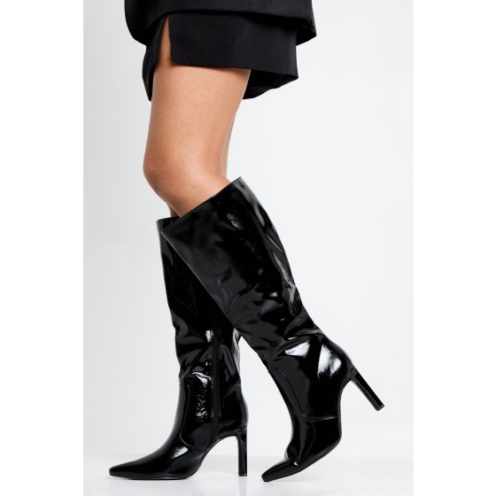 Wide Fit Pointed Stiletto Patent Knee High Boots