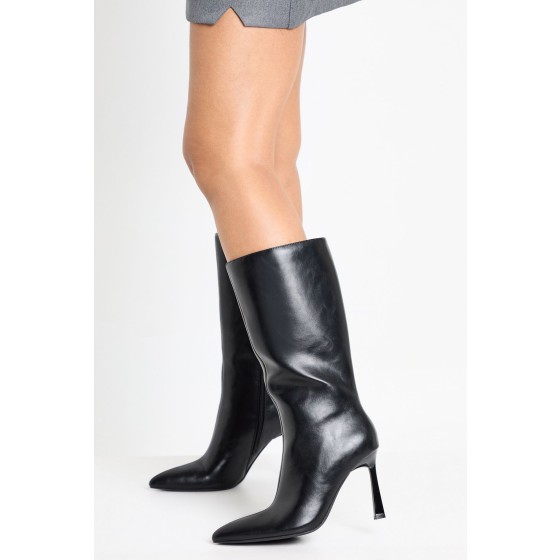 Pointed Stiletto Calf High Shoe Boots