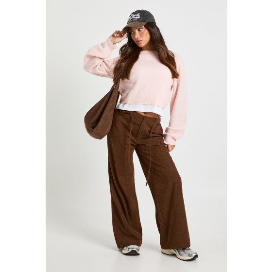 Petite Cord Tie Waist Wide Leg Trouser