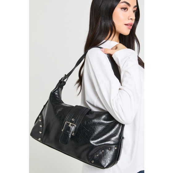 Studded Buckle Detail Tote Bag