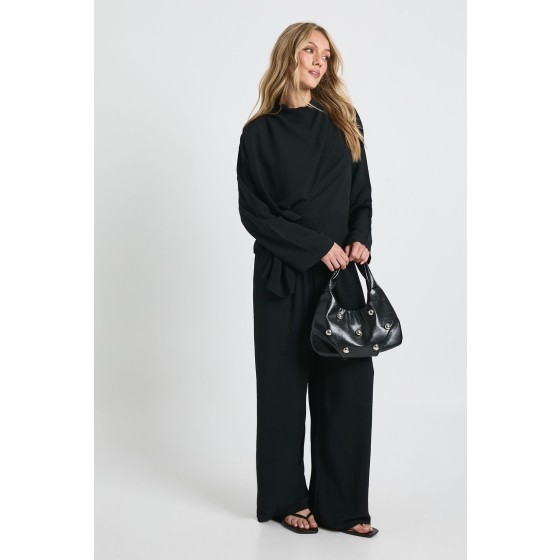 Petite Woven Drape Long Sleeve Blouse & Trouser Co-Ord