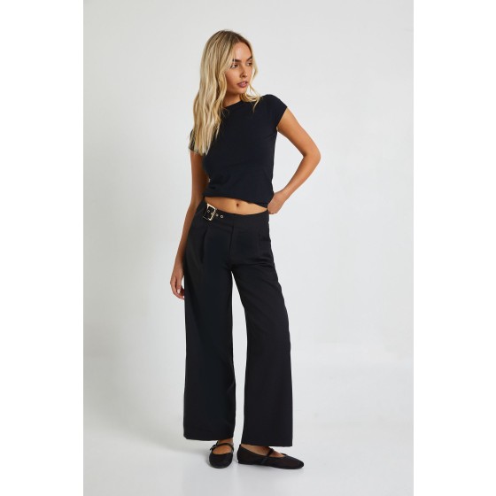 Petite Low Rise Belted Straight Leg Trousers