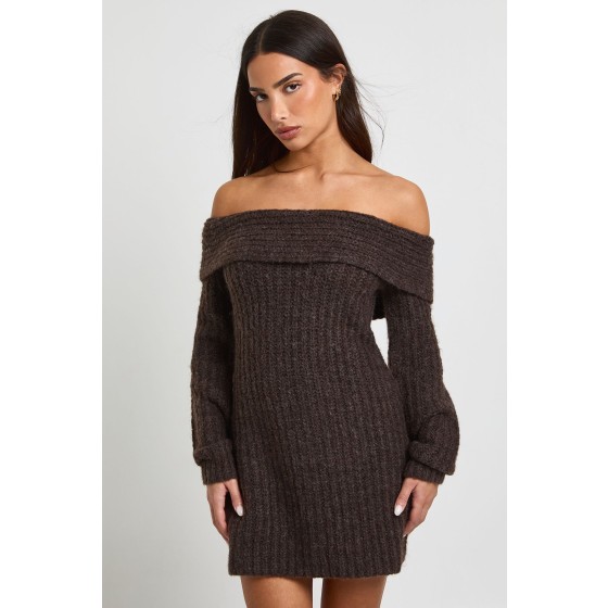 Petite Chunky Knit Bardot Mini Dress