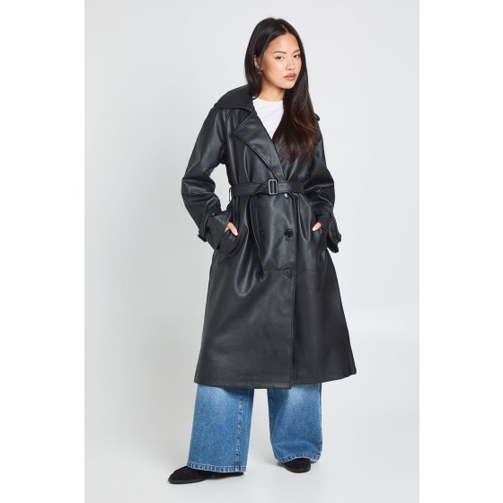 Petite Faux Leather Trench Coat