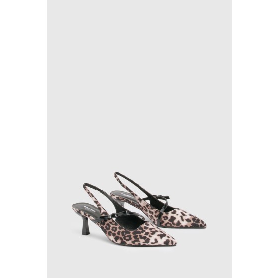 Wide Fit Satin Leopard Bow Detail Court Heels