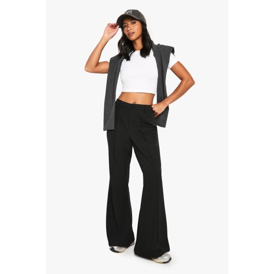Petite Seam Detail Flare Leg Trousers