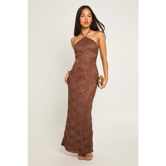 Petite Lace Halter Neck Maxi Column Dress