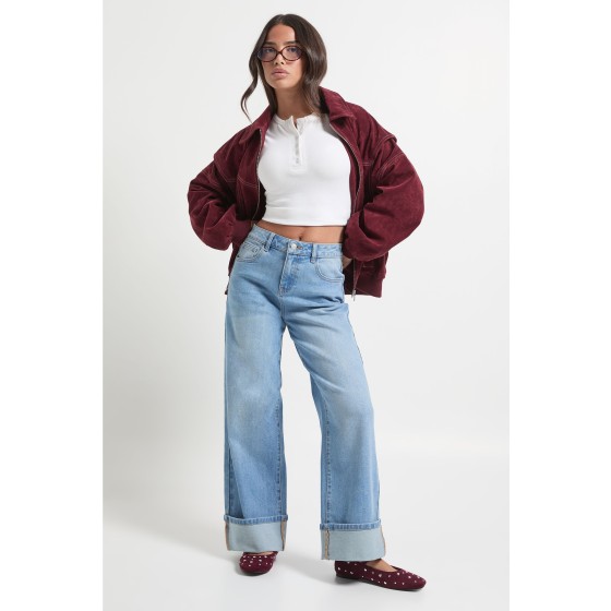 Petite Turn Up High Waist Straight Leg Jean