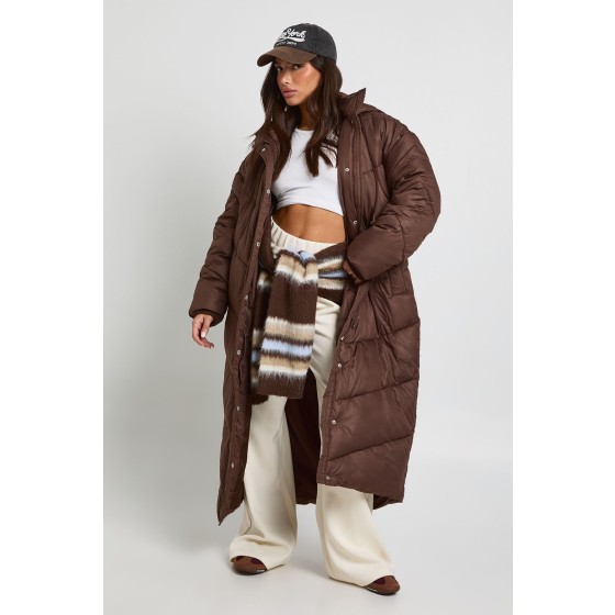 Petite Hooded Quilt Detail Maxi Puffer