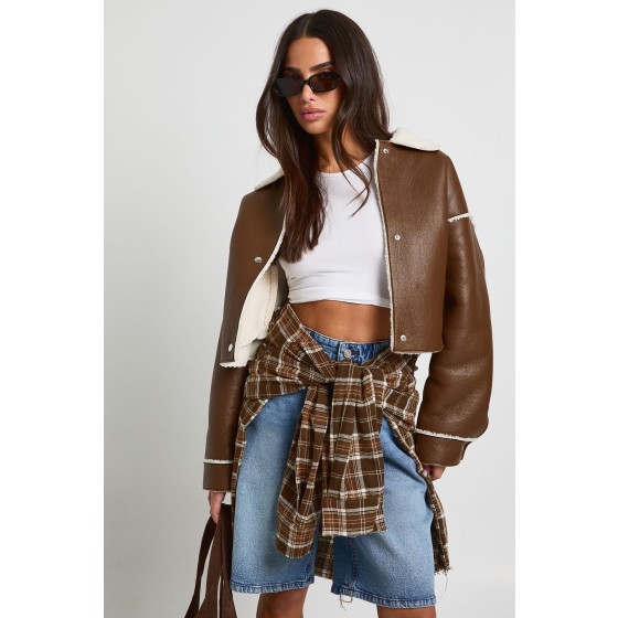 Petite Borg Lined Collared Aviator