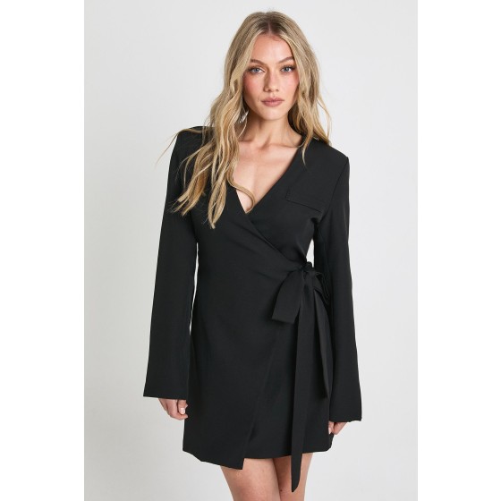 Petite Collarless Tie Side Blazer Dress
