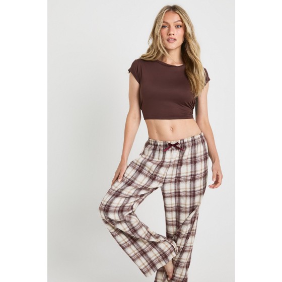 Petite Brushed Check Baby Tee & Trousers Pyjama Set