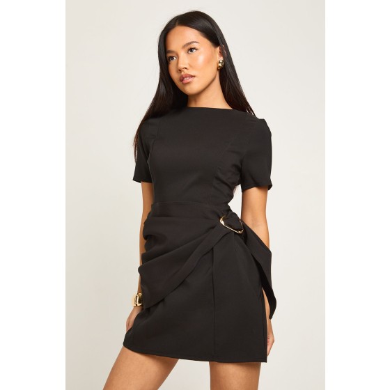 Petite Belted Wrap Trim Detail Shift Dress