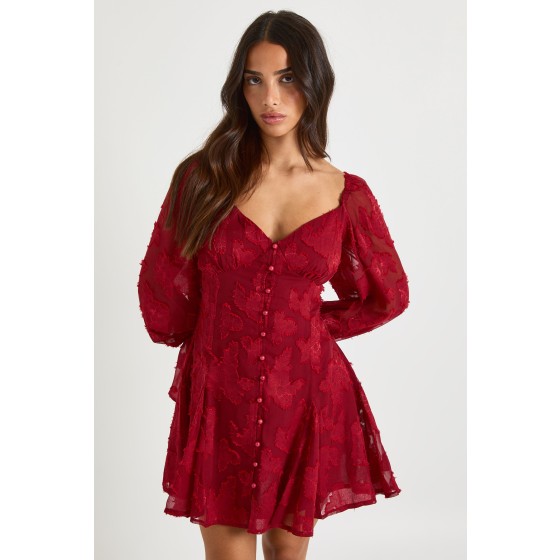 Petite Burnout Floral Godet Hem Mini Dress