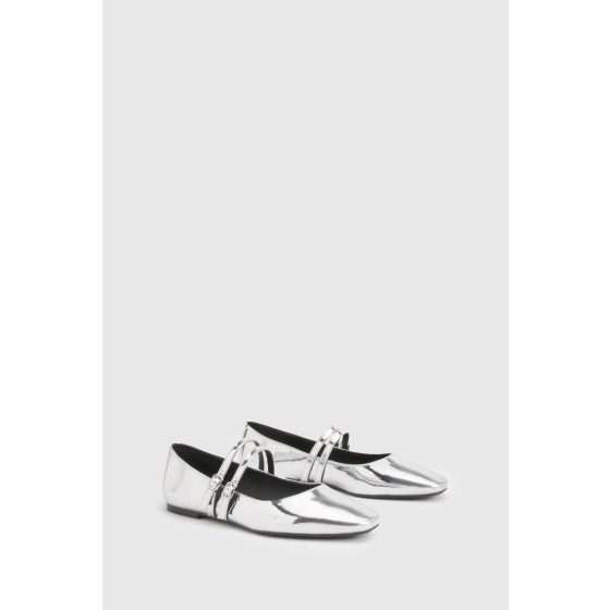 Wide Fit Double Strap Mary Jane Ballet Flats