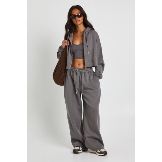 Petite Seam Detail Crop Top 3 Piece Hooded Tracksuit