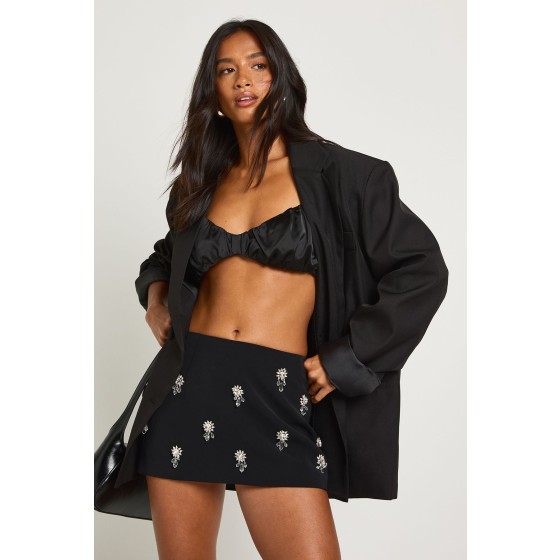Petite Diamante Trim Crepe Mini Skirt
