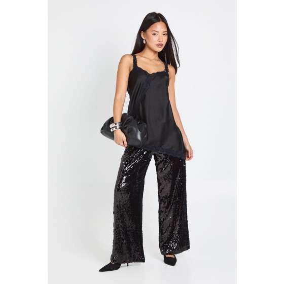 Petite Low Rise Drawcord Waistband Sequin Trouser