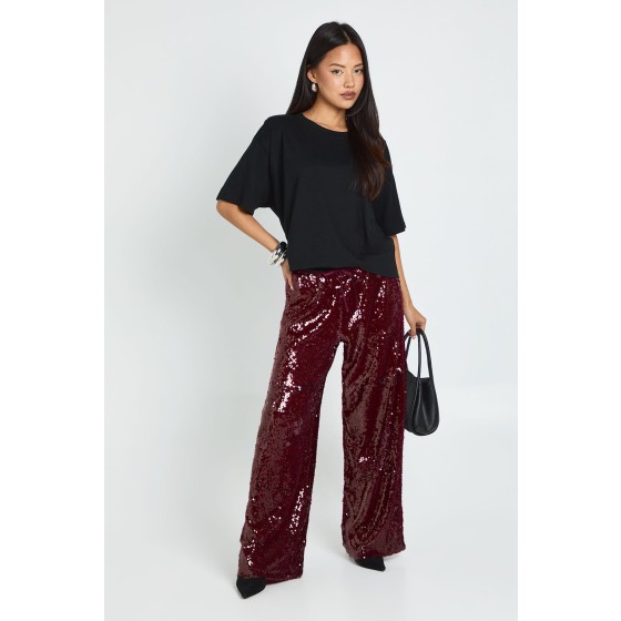 Petite Low Rise Drawcord Waistband Sequin Trouser