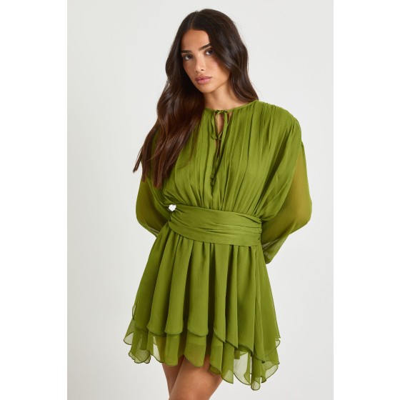 Petite Chiffon Long Sleeve Skater Dress