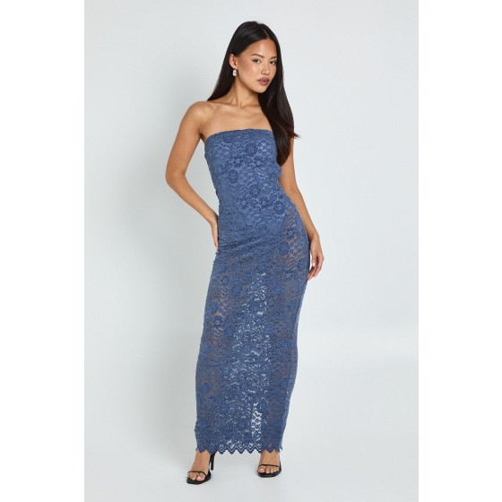 Petite Velvet Lace Bandeau Maxi Dress