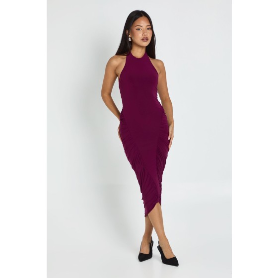 Petite Ruched Panel Halterneck Midaxi Dress